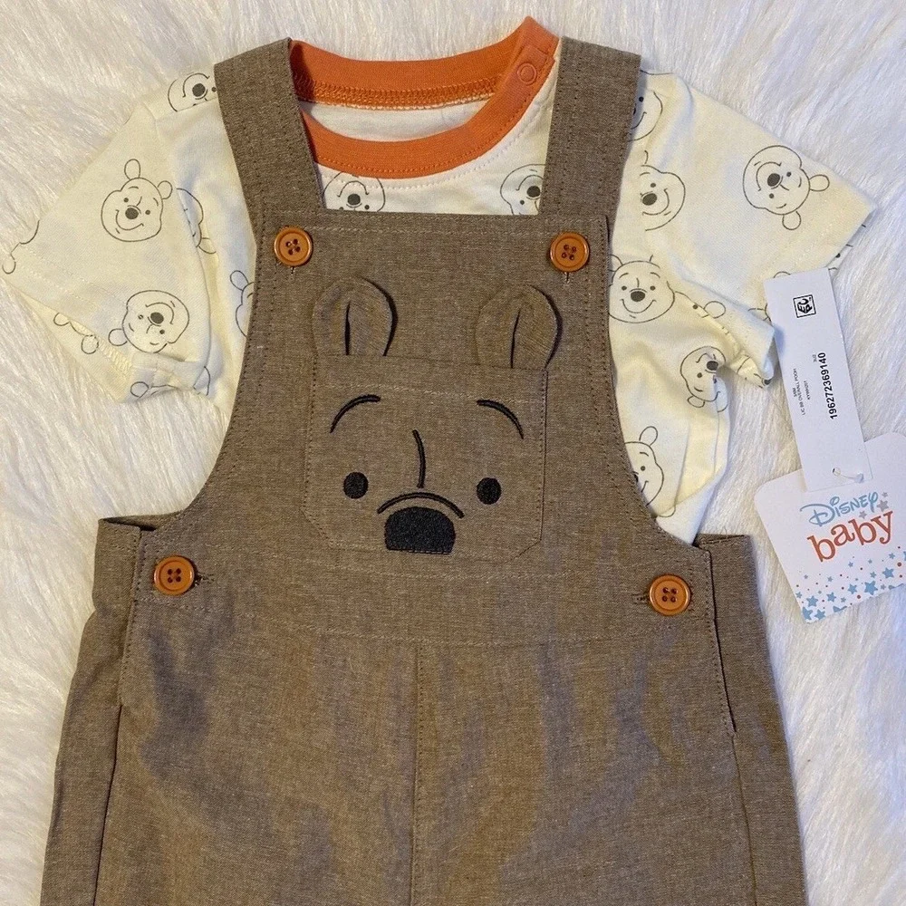 Disney Winnie The Pooh Outfit Boys Size 3-6 Months Two Piece Overall T-Shirt Set